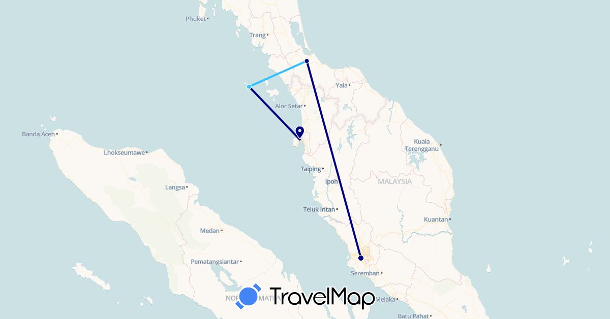 TravelMap itinerary: driving, boat in Malaysia, Thailand (Asia)