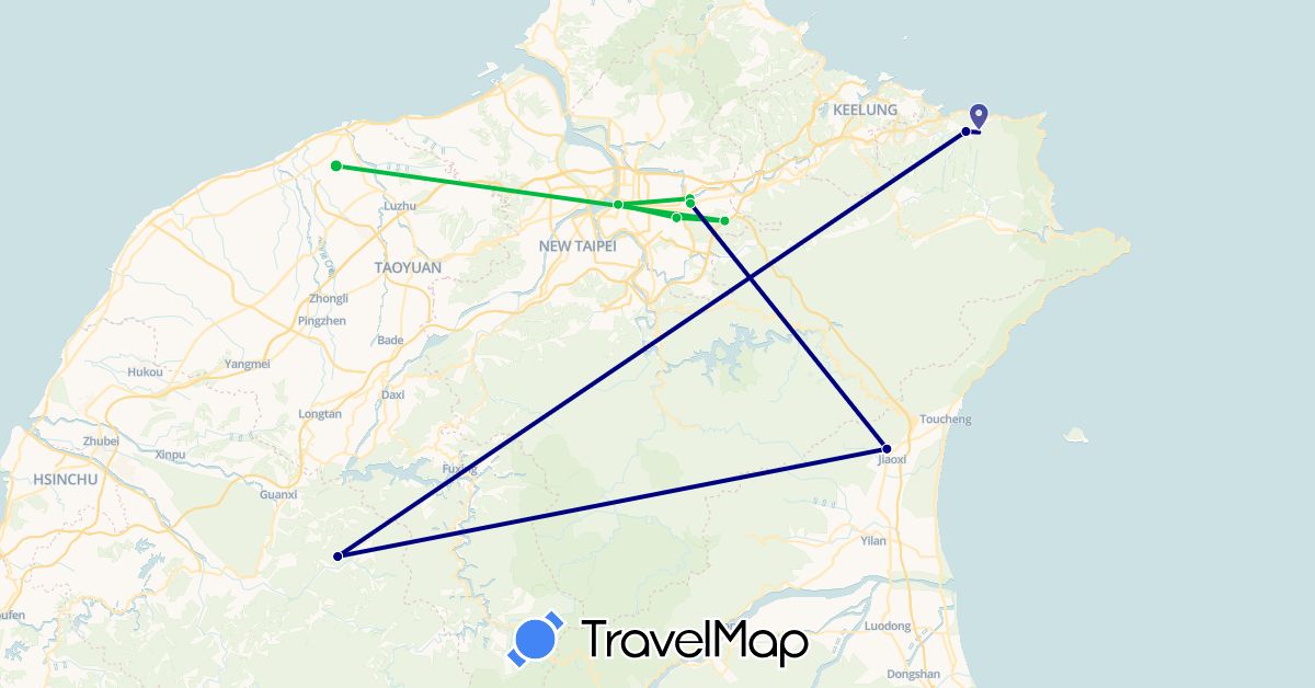 TravelMap itinerary: driving, bus in Taiwan (Asia)